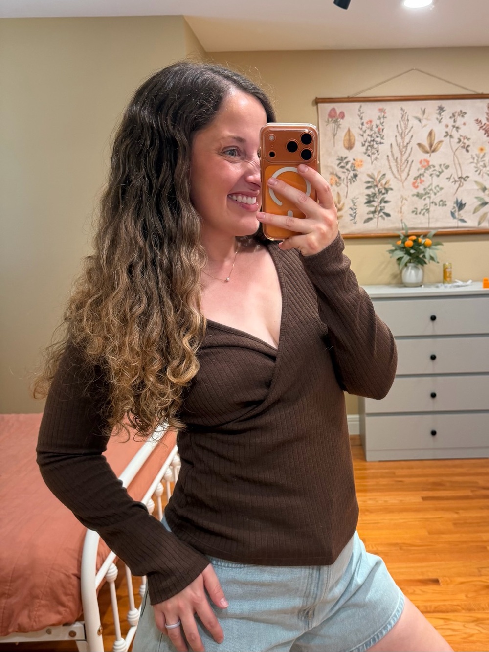 Madewell Women's Brown Ribbed Twist-Front Top Medium